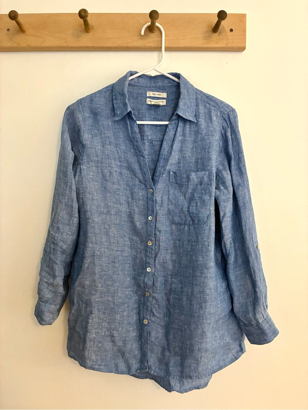 Christian Siriano classic blue linen casual button-down shirt
